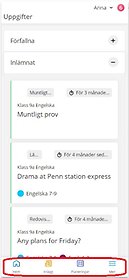 Skärmklipp som visar knapparna på mobilen nertill, Hem med flera